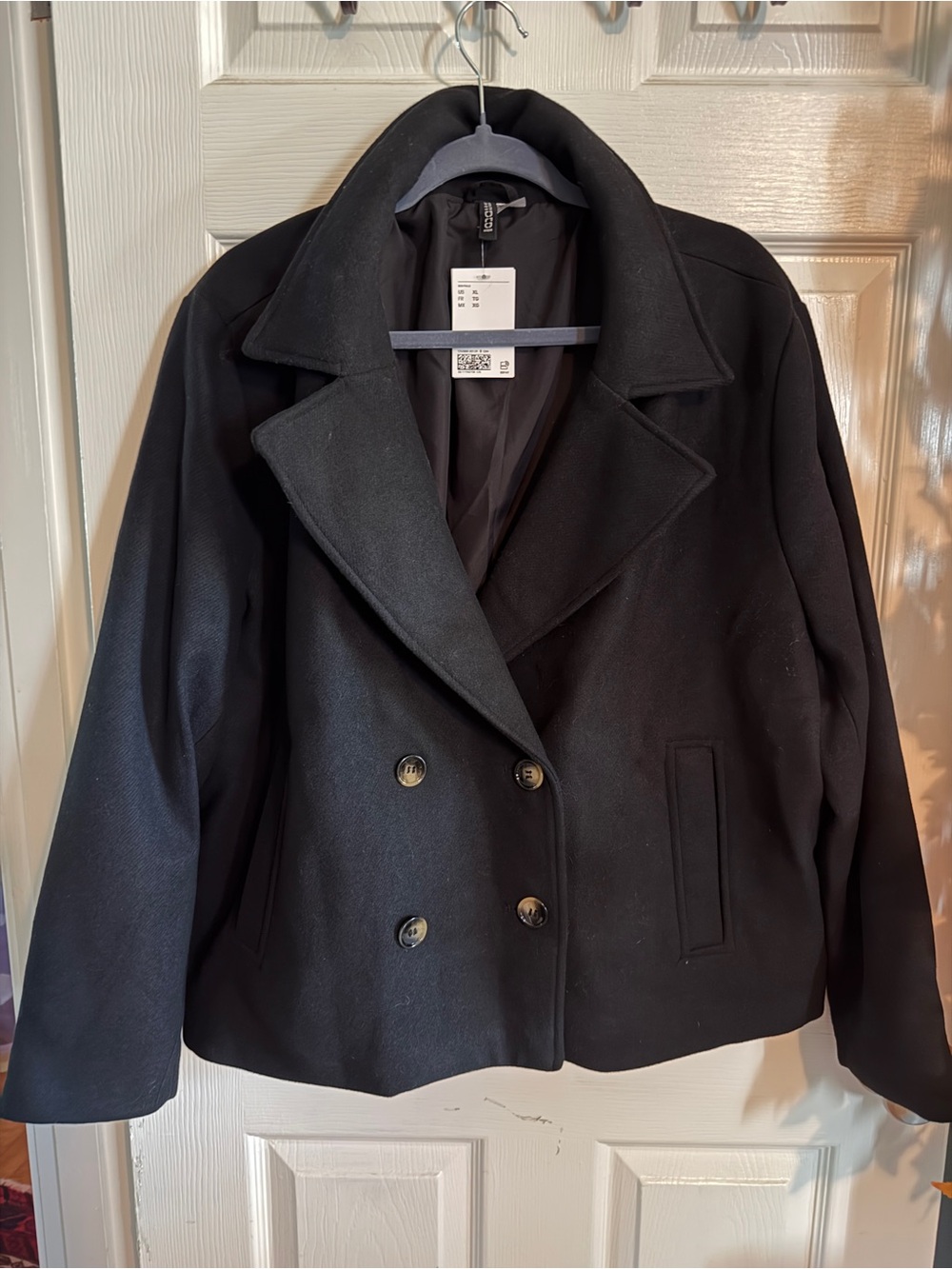 NWT H&M Black Double-Breasted Pea Coat